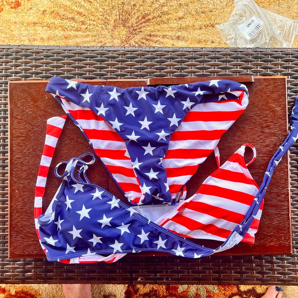 NEW🇺🇸 Stars & Stripes Waist Tie Bikini NWT - Picture 7 of 9